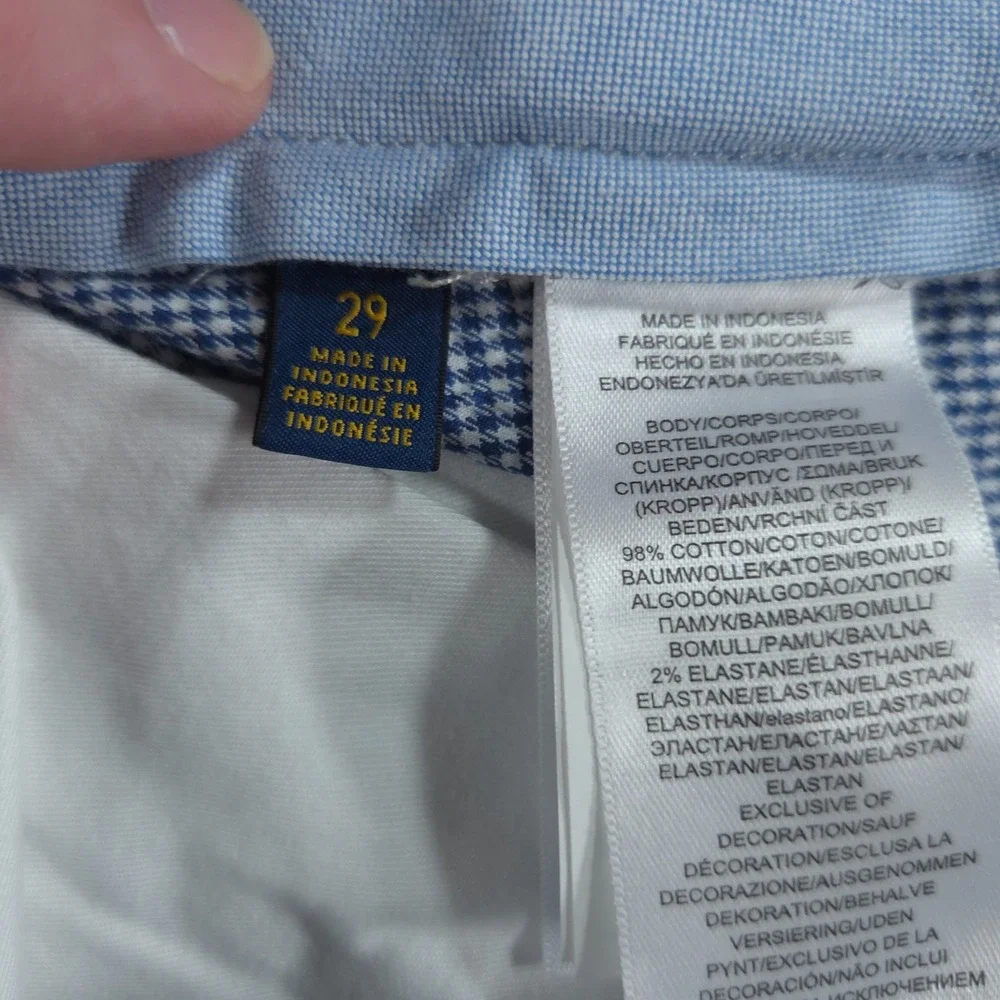 Polo Ralph Lauren Mens 29 (FIT 30) Blue White Gingham Stretch Classic Fit Shorts